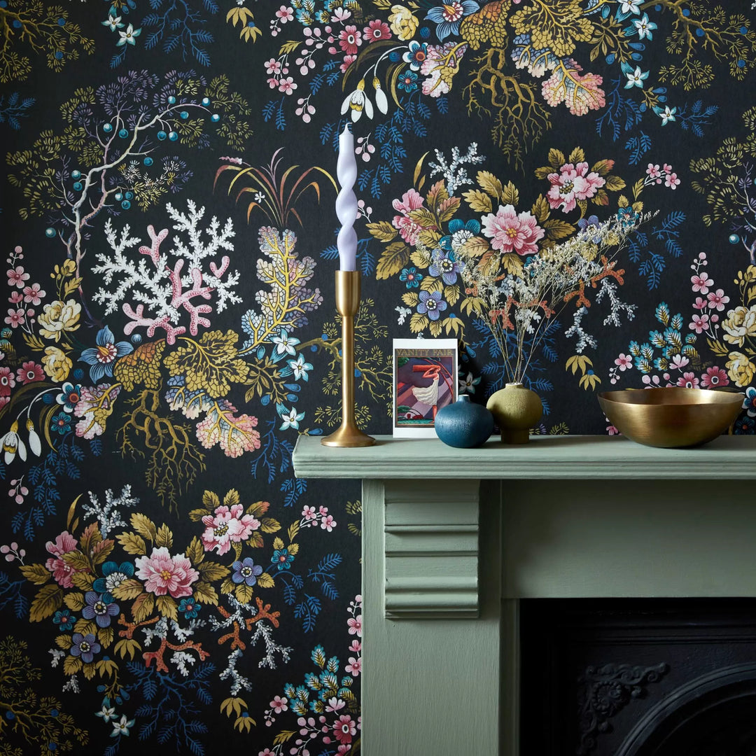 1838 Wallcoverings Kilburn's Coral - Midnight Black 2311-166-04